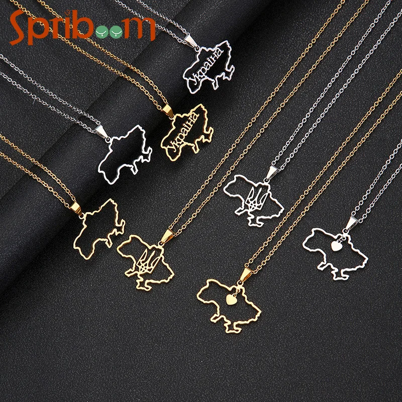 

New Stainless Steel Ukraine Map Pendant Necklace for Women Men Geometric Charm Neck Chains Unisex Jewelry Male Accessories Gifts