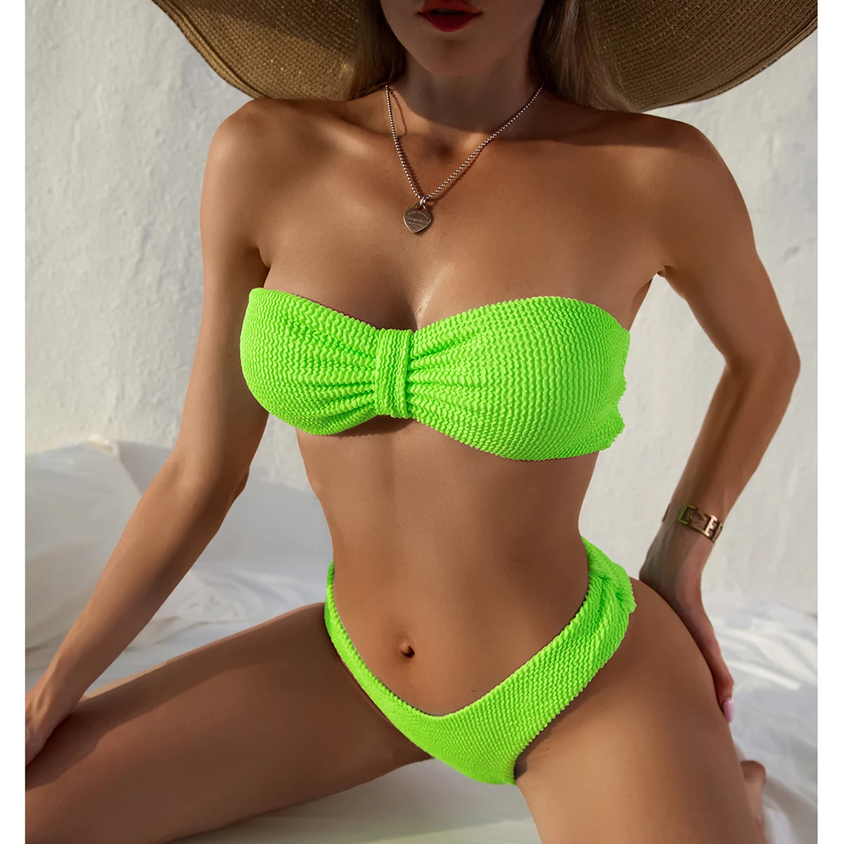 

High Waist Bandeau Bikini 2021 Sexy Women Swimsuit Solid Swimwear Female Brazilian Thong Bikini set Bathing Suit