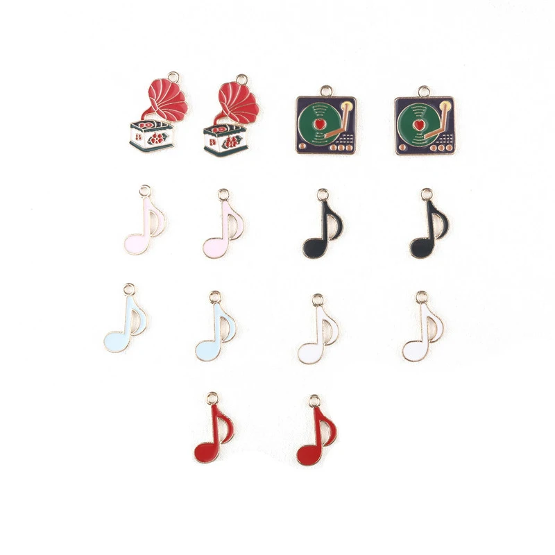 10pcs New Cartoon Vintage Record Player Phonograph Colorful Note Charm DIY Earrings Necklace Crafts Jewelry Making Findings