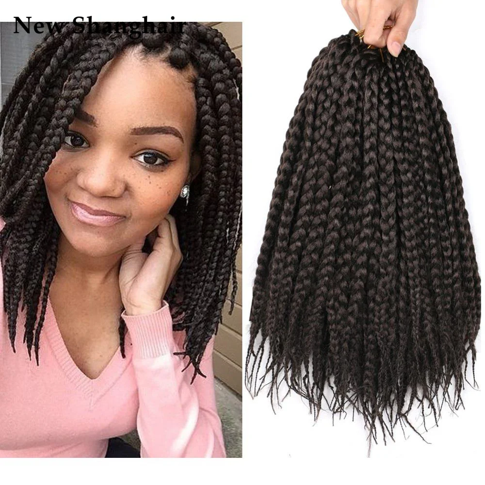 

Box Braids Crochet Hair Pre looped 12 Strands/pcs 14 inch Japanese Fiber Braids Box Braids Crochet Hair for Black Women NS21