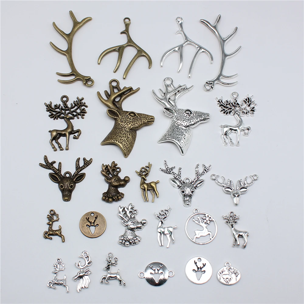 10pcs Charms Christmas Deer Antique Bronze Silver Color Pendants Making DIY Handmade Tibetan Silver Color Jewelry