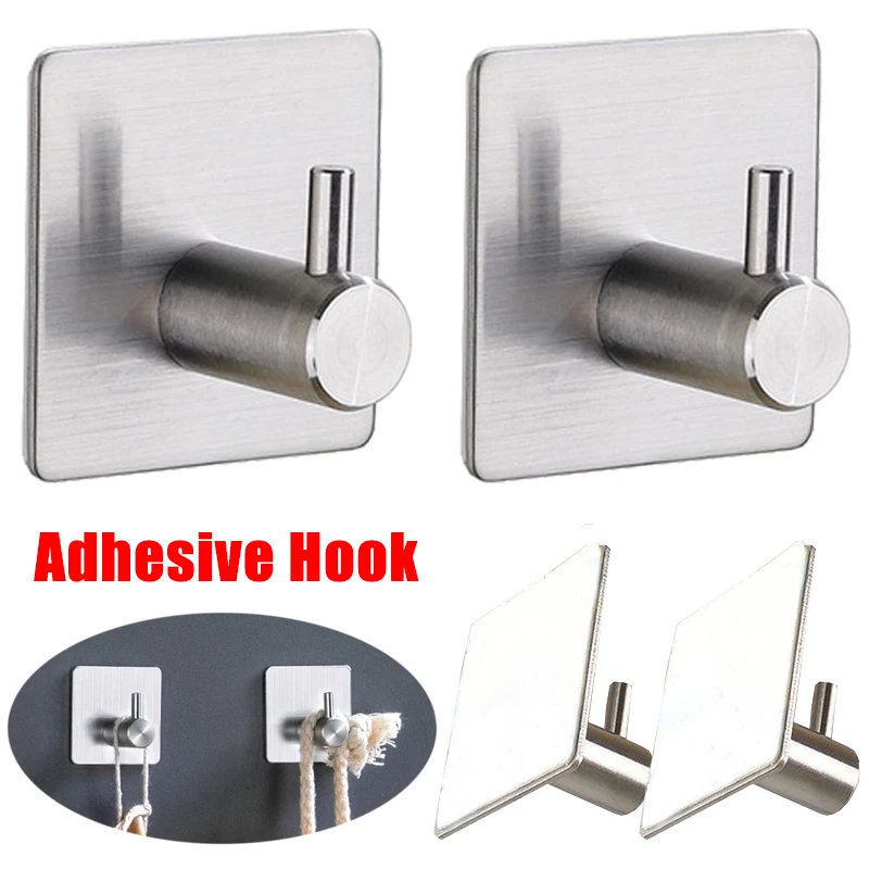 

Stainless Steel Wall Mounted Adhesive Hook Clothes Coat Rack Keys Holder Bathroom Towel Hanging Hooks Kitchen Hanger Accessories