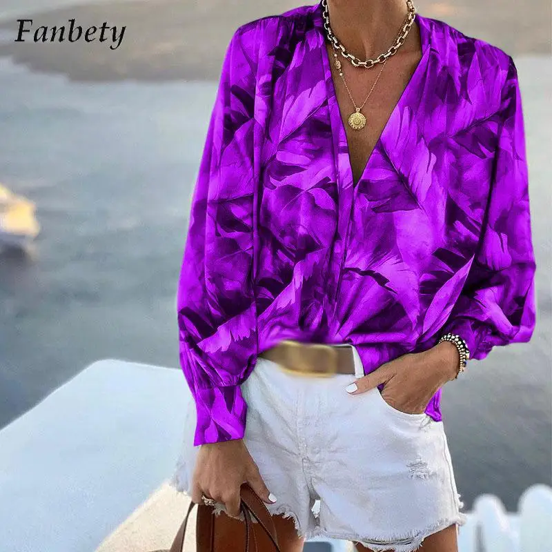 

Women Vintage Pattern Print Blouse Shirts Autumn Fashion V-Neck Pullover Tops Ladies Spring Casual Long Sleeve Blusa Streetwear