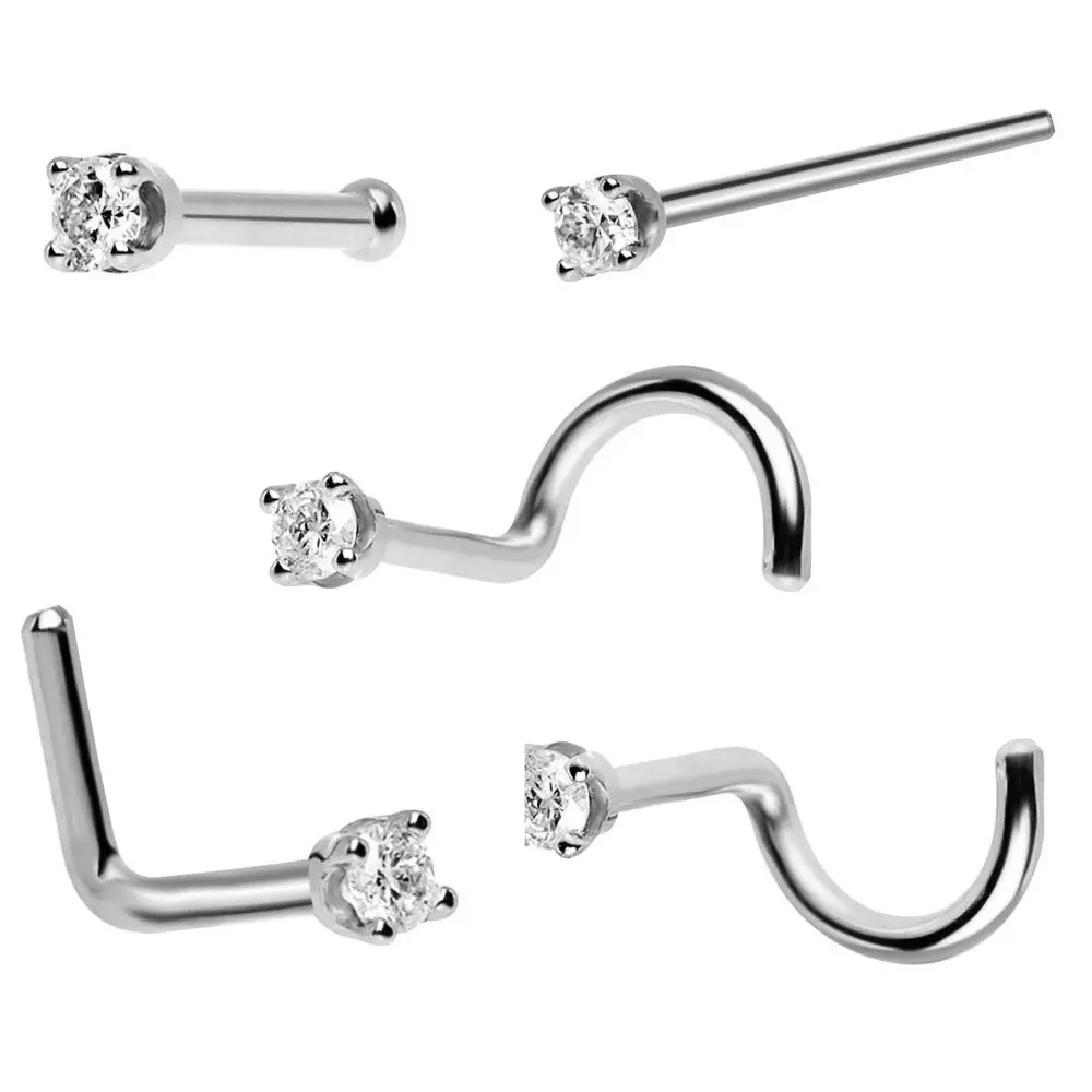 Тонкое женское кольцо в ноздре со стразами и цирконием из нержавеющей стали