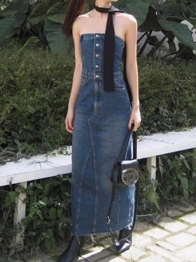 

Новое модное универсальное женское джинсовое платье с открытыми плечами и одним воротником