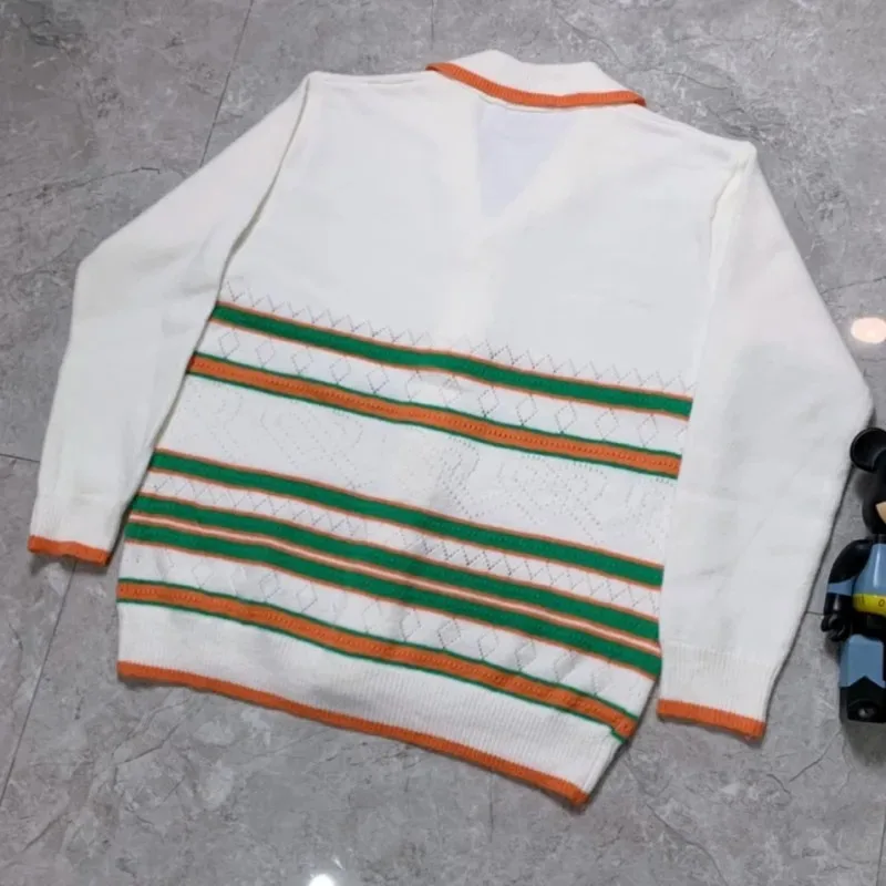 25ss CASA Женские свитера Оранжево-зеленого цвета в полоску с принтом и лацканами