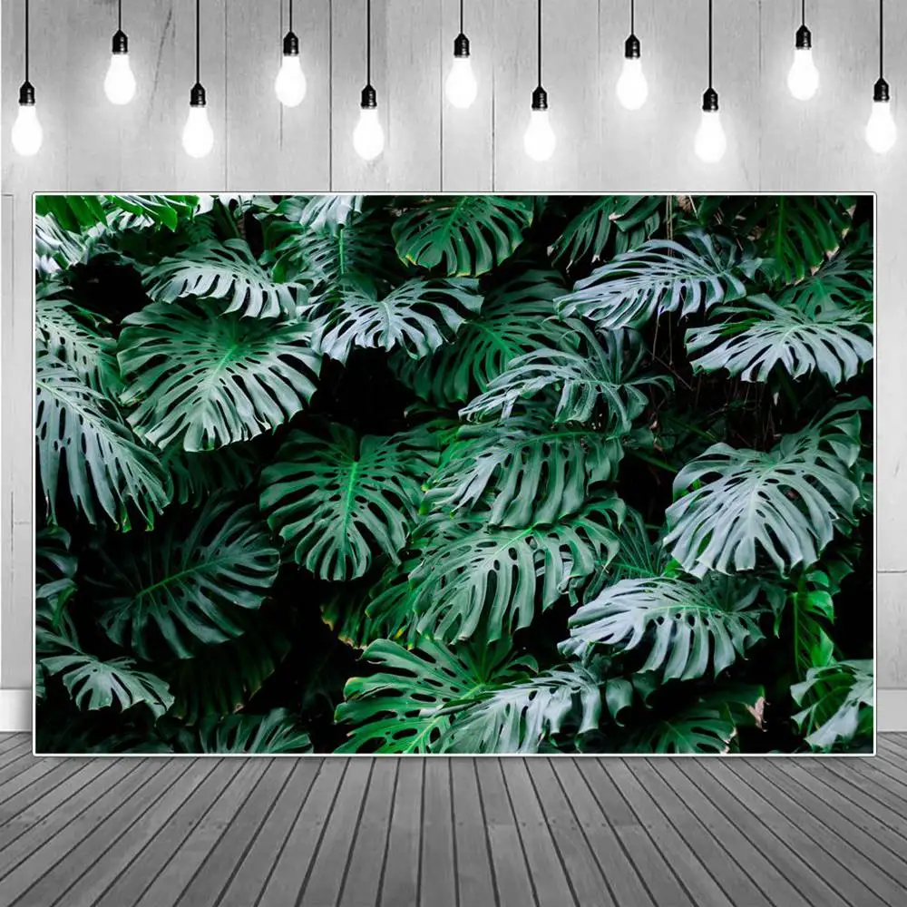 

Green Screen Jungle Leaves Wall Birthday Decoration Photography Backdrops Summer Tropical Palm Trees Photographic Backgrounds