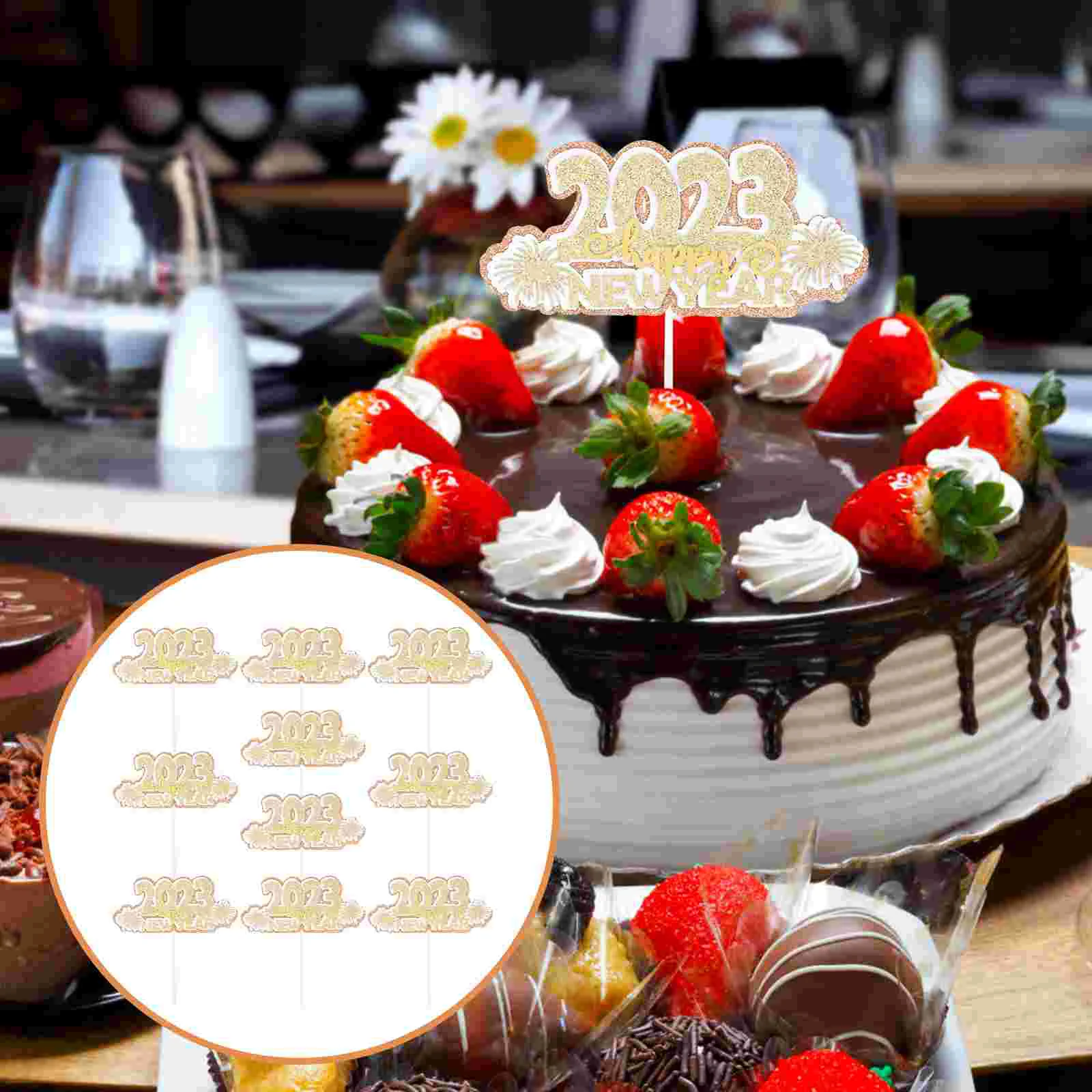 

Cake Picks New Toppers Cupcake Party Dessert Year Decoration Decorations Topper Fruit Inserts Eve Decorative Happy Holiday Years