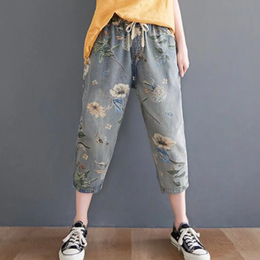 Брюки-карго женские с цветочным принтом модные мешковатые джинсы Свободные