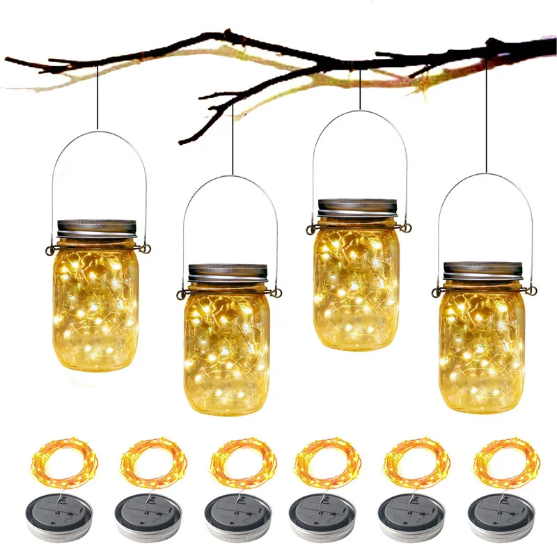 

Solar Power Mason Jar Lid Lights 10/20 LEDs Fairy Firefly Jar Lids Lamp for Holiday Party Christmas Patio Lawn Garden Decoration