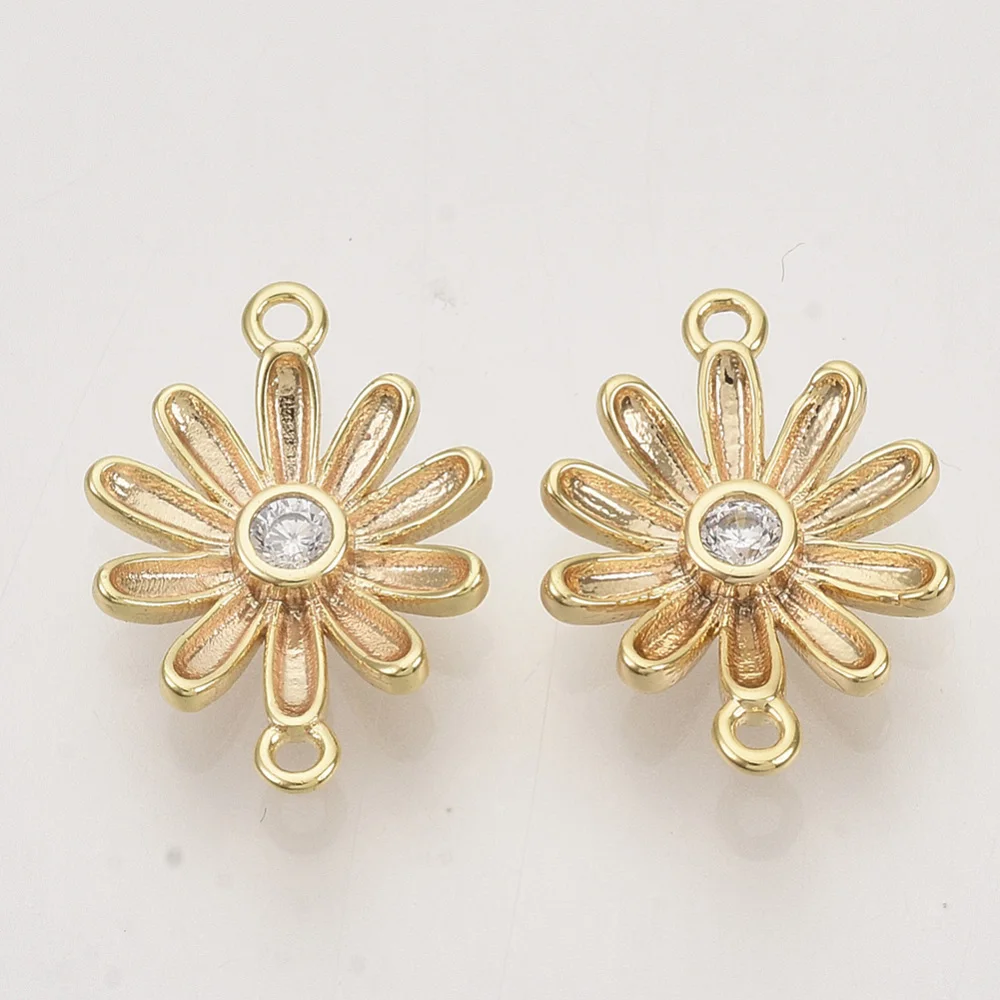 

Brass Cubic Zirconia Links connectors Daisy Flower Clear Nickel Free 13x10x2.5mm Hole: 0.9mm