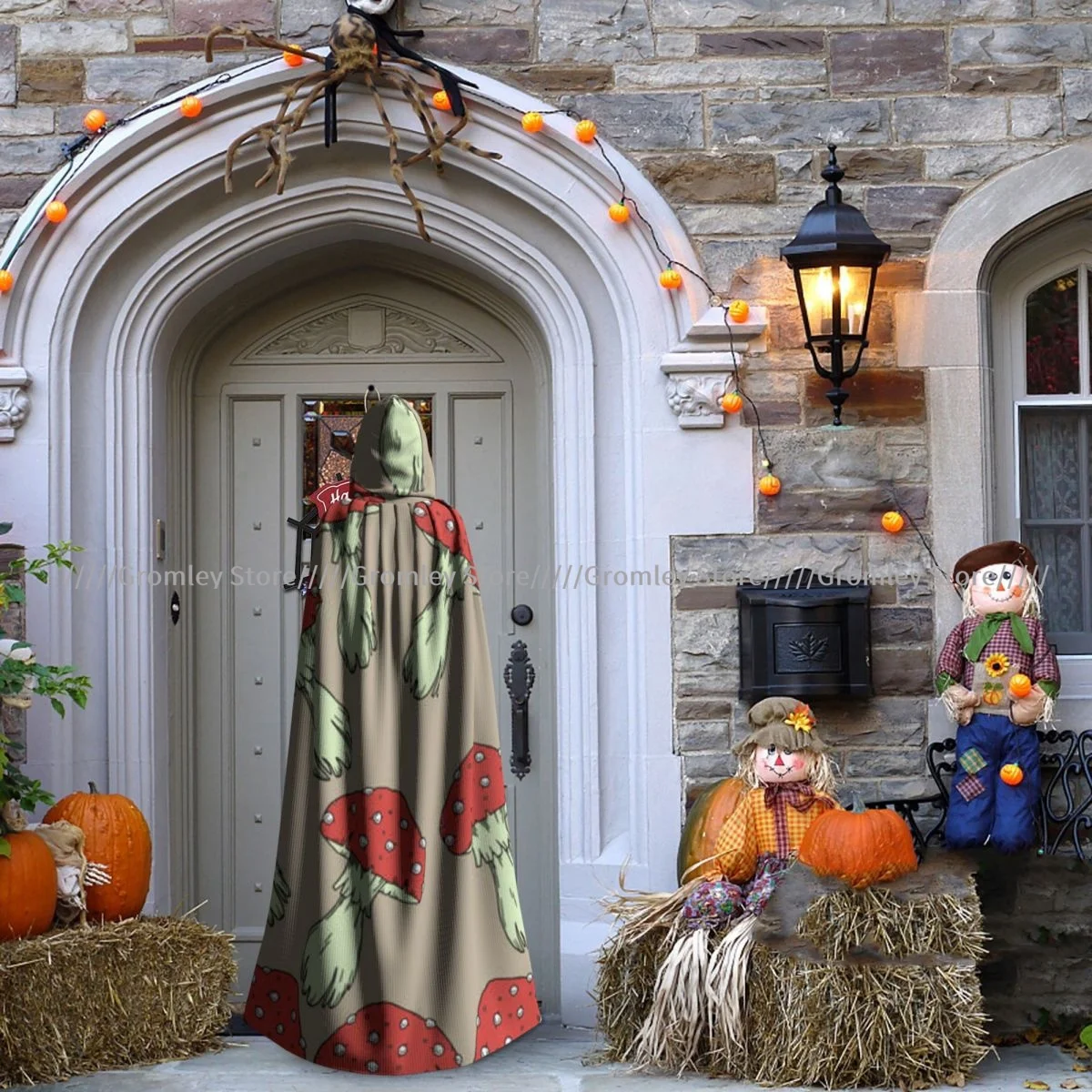 Длинный халат с капюшоном ведьмы МАНТИЯ С агарическим рисунком грибов для