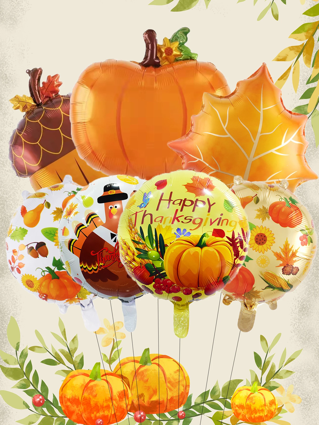 Набор Воздушных Шаров На День Благодарения 7 Шт. Тыква Кленовый Лист Конус В Форме