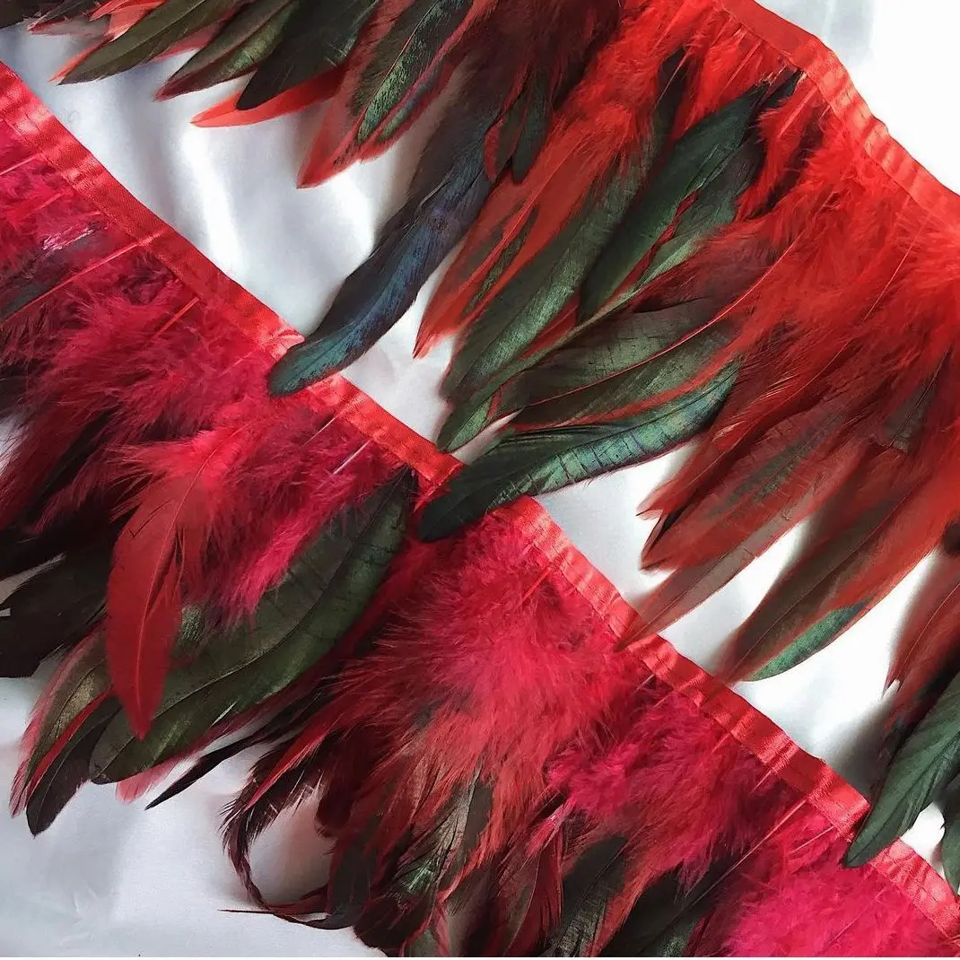 

1Meter Natural Rooster Feathers Trim Wedding Dress Decoration Carnival Accessory Sewing 15-20CM Dyed Plumes Fringe For Crafts
