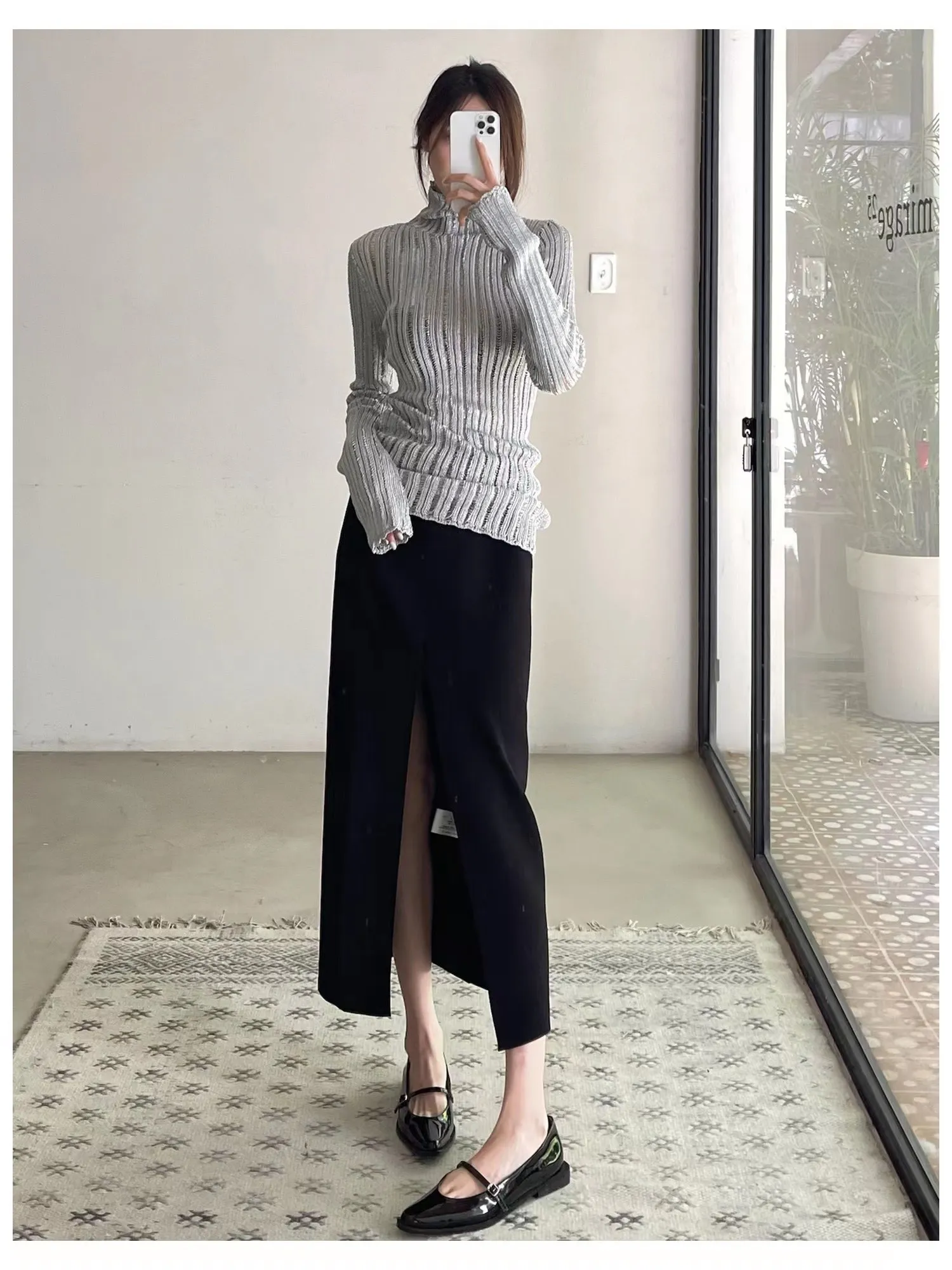 

New women's clothing for spring and summer 2023 Hollow Knot Slit Black Overskirt 0308