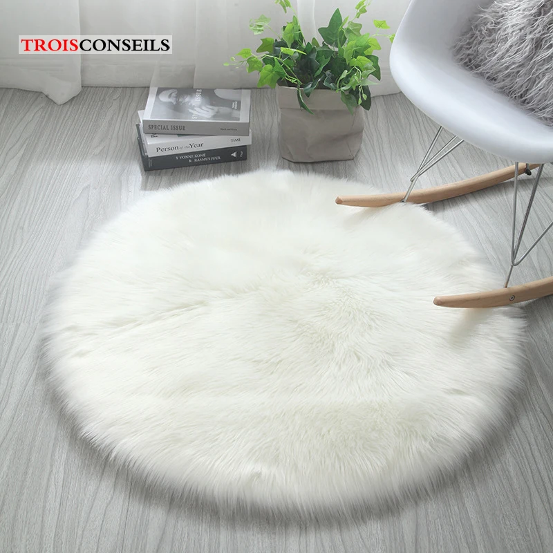 

Round Rug Shaggy Plush Carpet Soft Faux Sheepskin Fur Area Rugs for Bedroom Living Room Floor White Home Floor Mat Bedside Rugs
