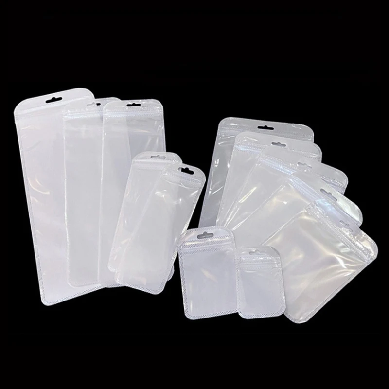 50pcs Self Sealing OPP Bags with Hang Hole Thicken Transparent Frosted Plastic Packaging Pouch for DIY Jewelry Display Storage