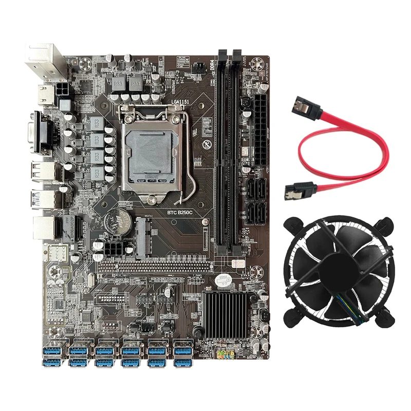 

B250C 12P Motherboard For LGA1151 12 USB3.0 PCIE GPU Slot +SATA Cable (Random Color And Random Appearance)