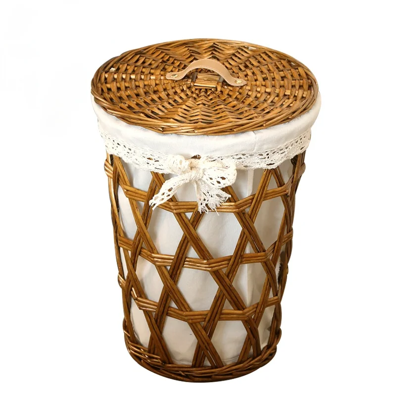 

Brown Wicker Laundry Basket Lid Modern Clothes Storage Hamper Laundry Baskets Large Organizer Wasmanden Home Storage