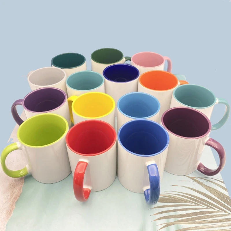 

Double Color Coated Cup Inner Color Handle Sublimation Cup Thermal Transfer Printing Ceramic Cup Mug Coated Cup Customizable