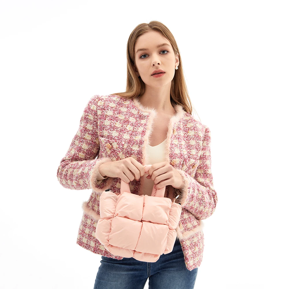 

2022 сумка на плечо с узором в клетку, вместительная Хлопковая Сумка, женская маленькая сумка-тоут, клатч с подкладкой из перьев, Женская Стега...