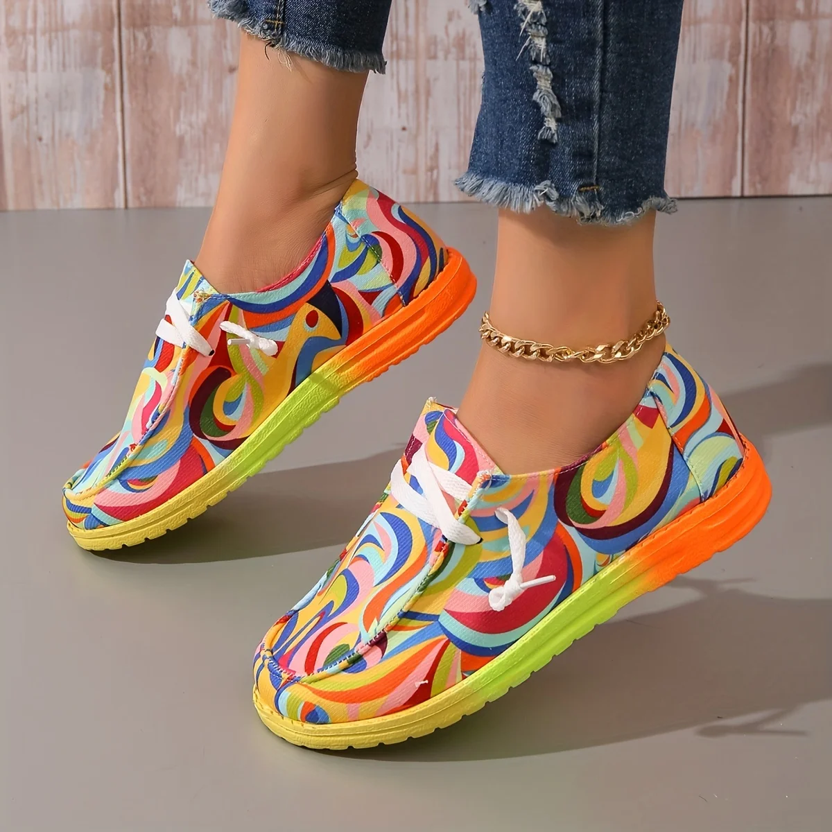 

Women Shoes Women's Abstract Color Canvas Shoes Casual Lace Up Outdoor Shoes Lightweight Low Top Shoes