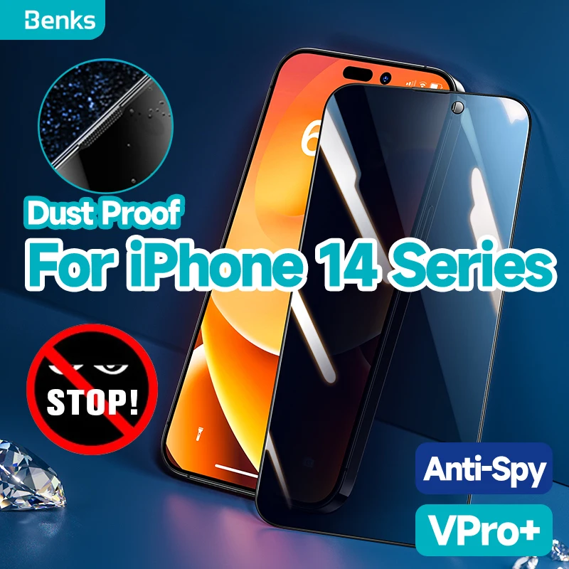 

Benks VPRO+ 0.3mm For iPhone 14 Plus Pro Max Crystal Diamond Dustproof Anti-Peep Film Tempered Glass Privacy Screen Protector