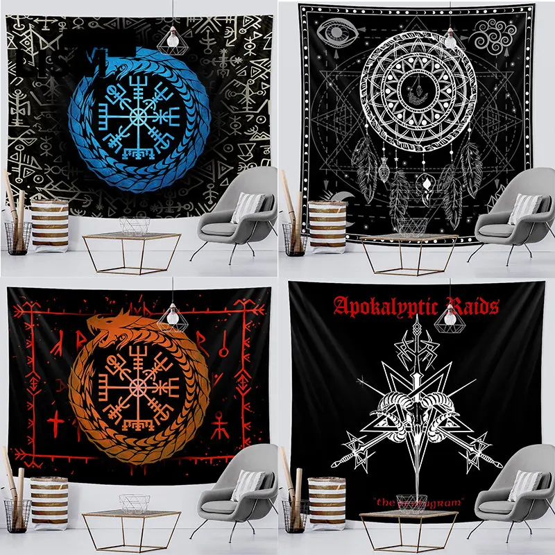 

Viking Mystical Symbol Tapestry Home Decoration Psychedelic Scene Wall Hanging Bohemian Wall Cloth Background Tapestries Decor