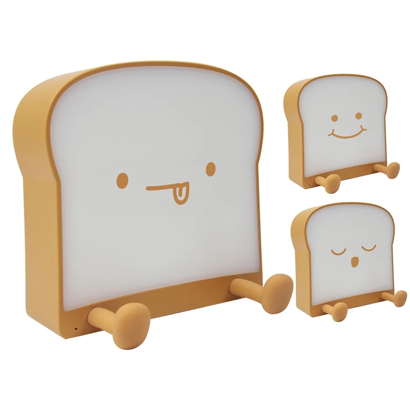 

Cute Cartoon Toast Bread Shape Night Light Mobile Phone Holder USB Rechargeable Bedside Atmosphere Silicone Lamp