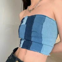 sexy sleeveless vest women2022 strap stitching hot girl denim tight backless short camisole y2k party club