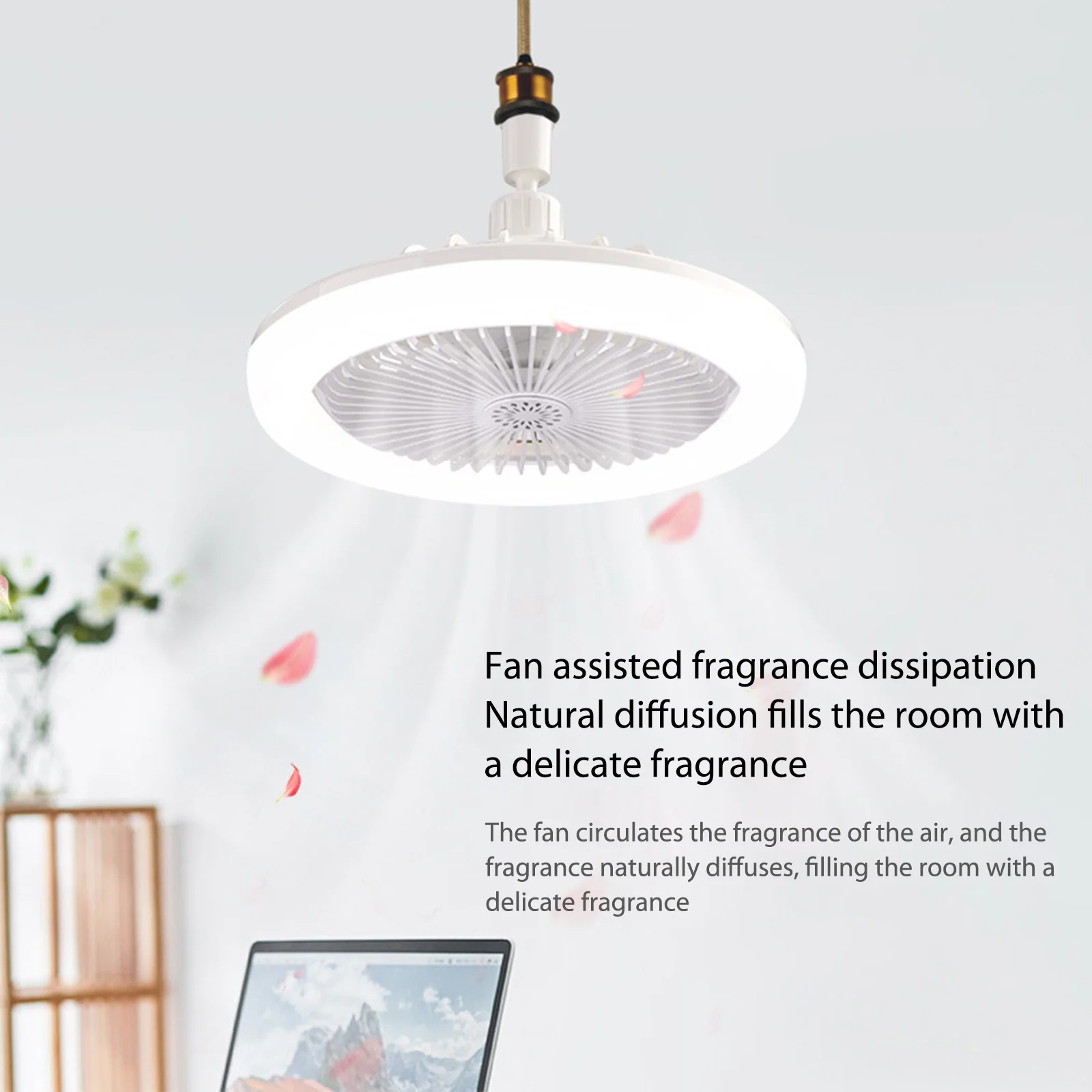 

Aromatherapy Fan Lamp Universal E27 Light Holder Hanging Fan Lamp with Remote Control Mute Dimmable Timing for Bedroom Dormitory