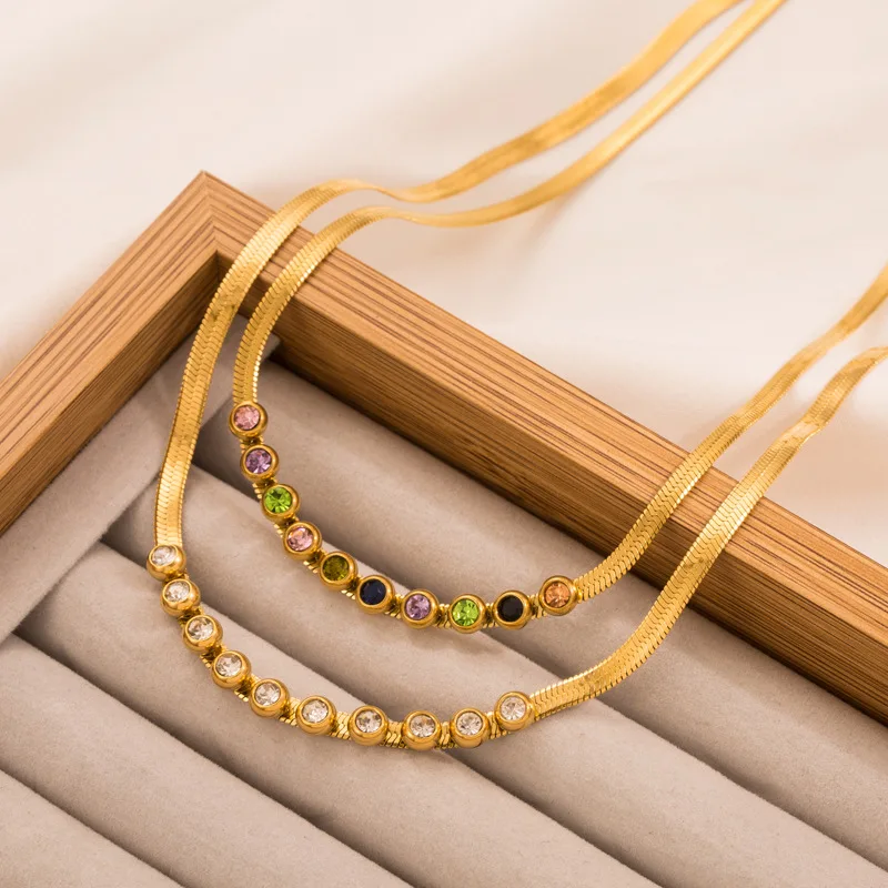 

Stainless Steel Party Cubic Zircon Crystal Collares Clavicle Necklave for Women Girls Gold Fancy Necklace