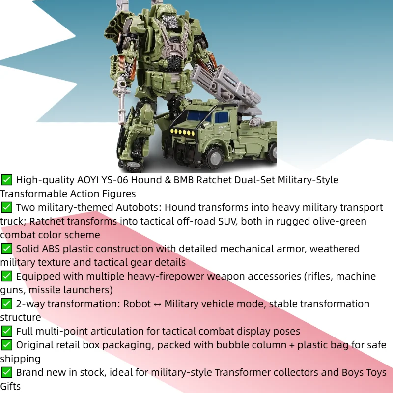 Фото В НАЛИЧИИ: Коллекционная модель робота-трансформера AOYI YS‑06 Hound & BMB Ratchet, модель военной машины, фигурка, игрушки для мальчиков, подарки №2