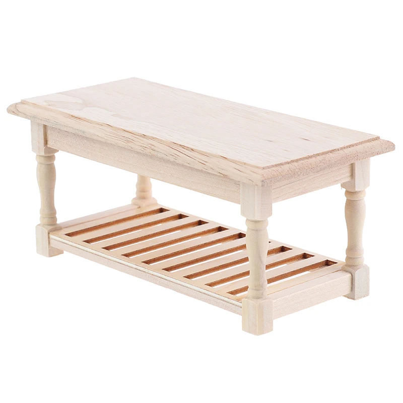 

1:12 Mini Wooden Tea Table Dollhouse Furniture Miniature Living Room Doll House Accessories Kid Pretend Play Toy