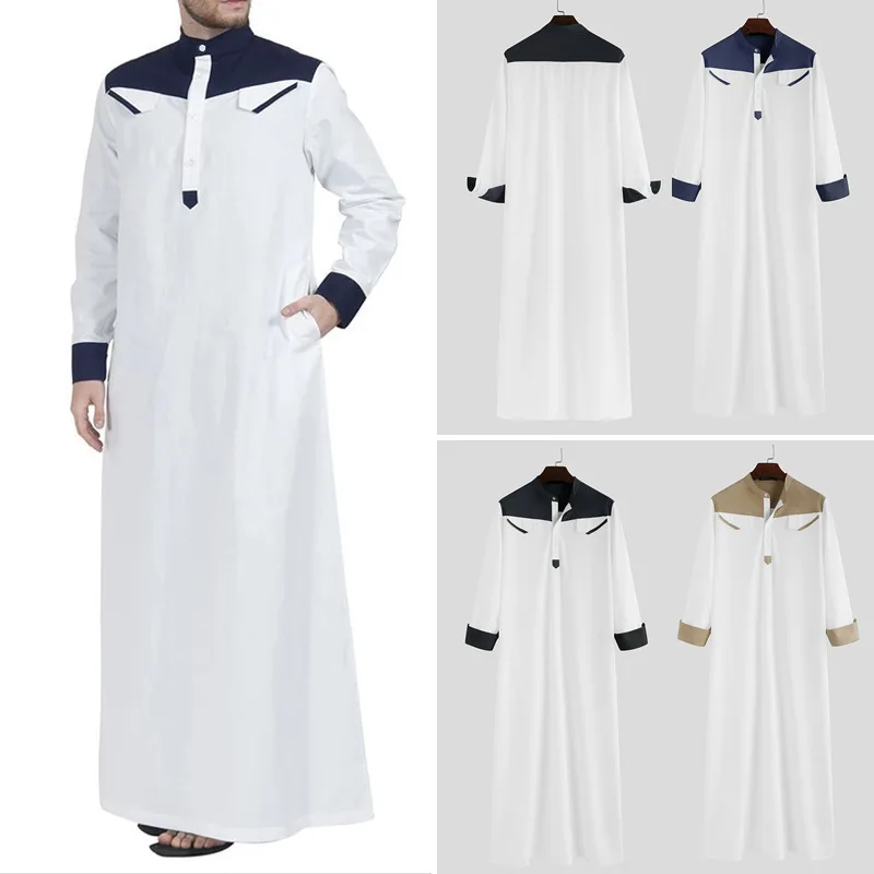 Muslim Robes Men Clothing Kaftan Jubba Thobe Saudi Arabia Dress Dubai Islam Habit Ethnic Style Leisure Splicing Plus Size 5XL
