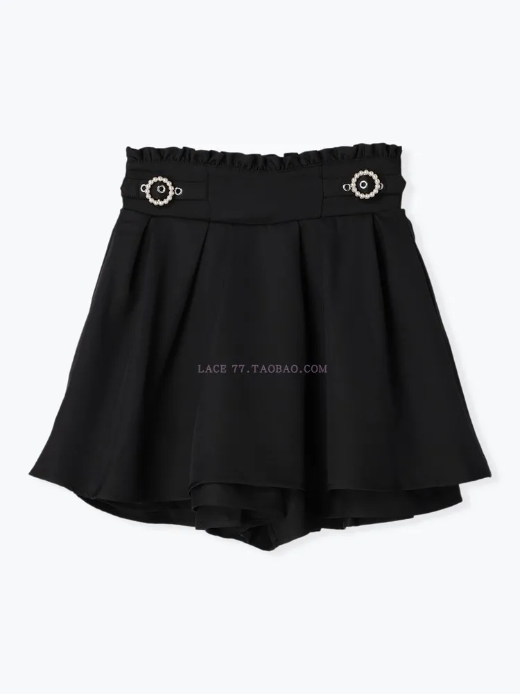 Solid Color Pearl Buckle Waist-Tight Shorts Skirt for Lady Ruffled High Waist Skirt Fashion Japanese Style Summer Women's Skirts