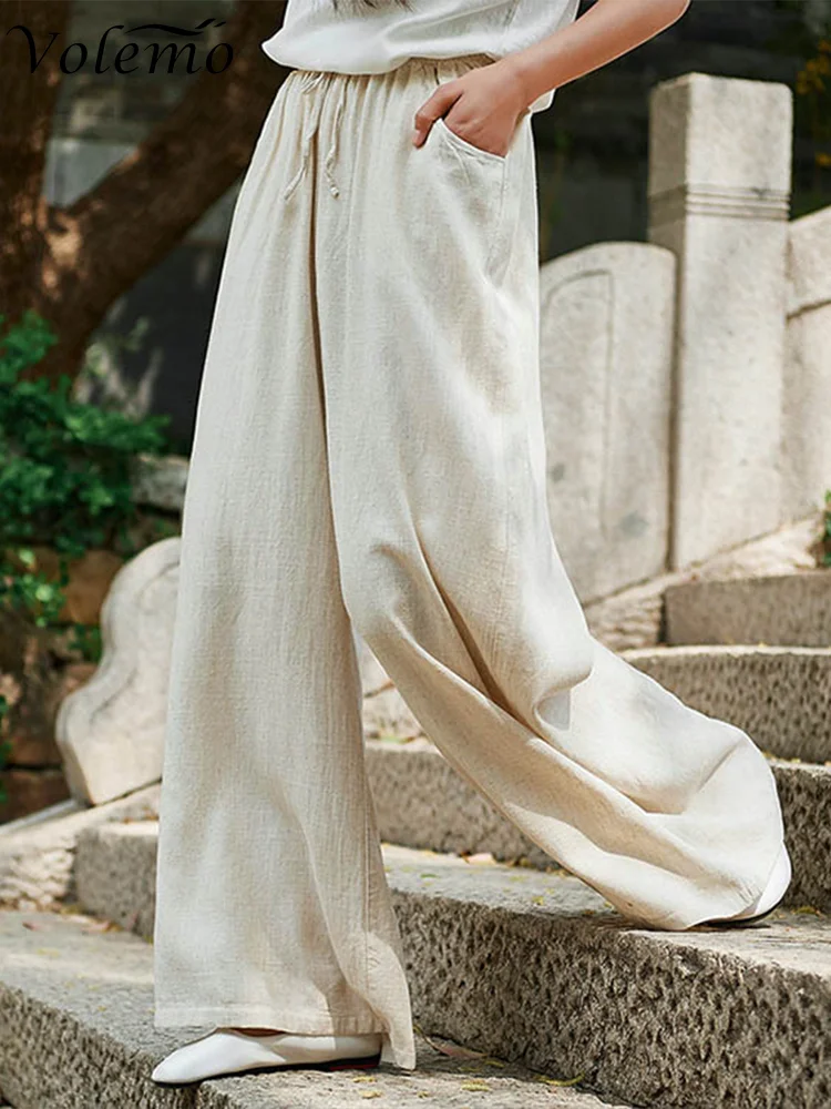 

Летние льняные широкие брюки для женщин, элегантные брюки из натуральной мягкой ткани с широкими штанинами, Женская юбка