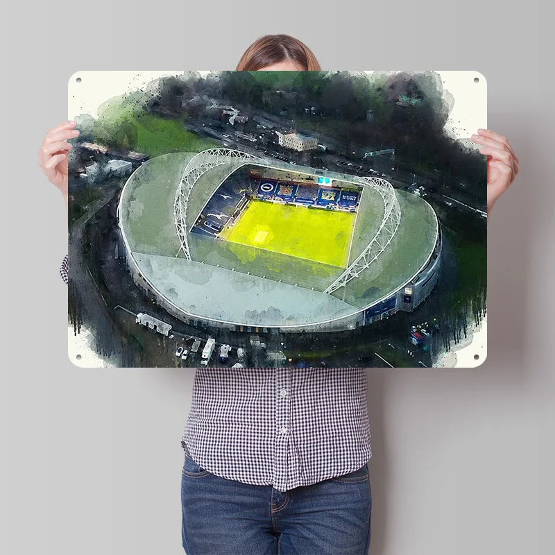Фото Персонализированный 3D-постер Amex Stadium из текстурированного металла, винтажные жестяные таблички для роскошного декора, аксессуары для домашнего интерьера №1