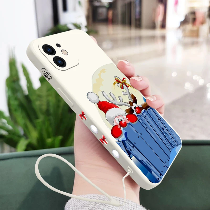

Merry Christmas Snow Elk Phone Case For iPhone 14 13 12 11 Pro Max Mini XS MAX SE20 8 7 Plus 6 6S Plus Cases with Hand Strap