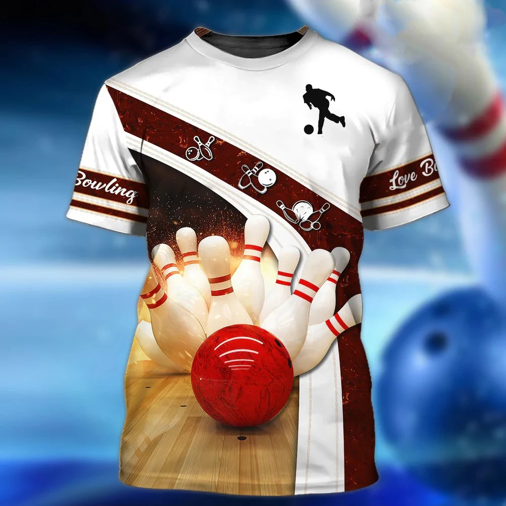 

Bowling T Shirt For Men Cartoon Funny Print Men's T-shirt Oversized Sports Men's Clothing Fashion Streetwear Short-sleeved Tops
