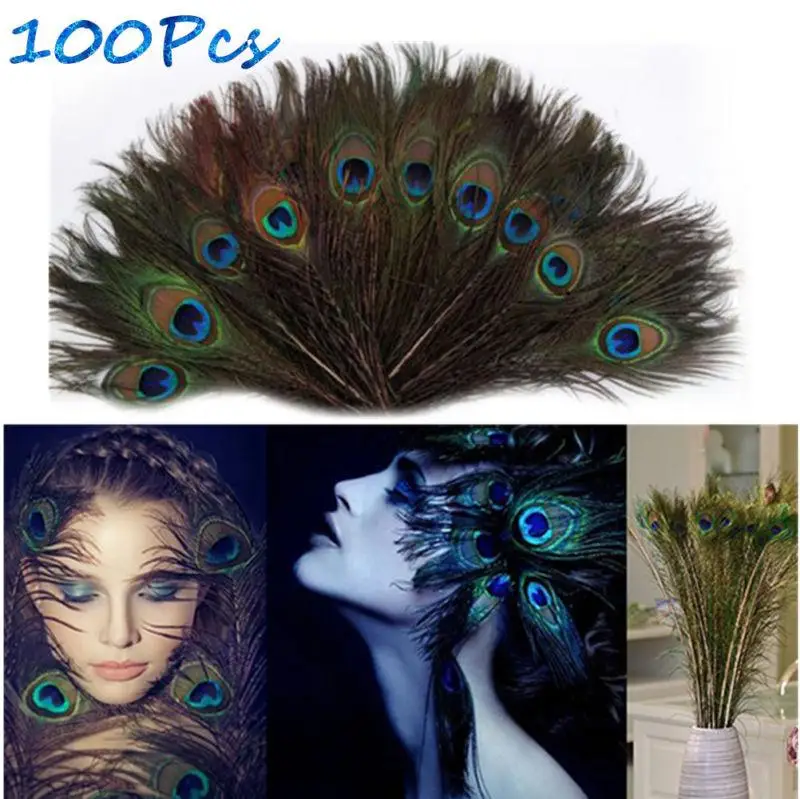 

100pcs Beautiful Natural Tail Feathers Eyes Feathers Decorations for Craft / Art / Dress / Hats / Bridal Costume / Party 25-30cm