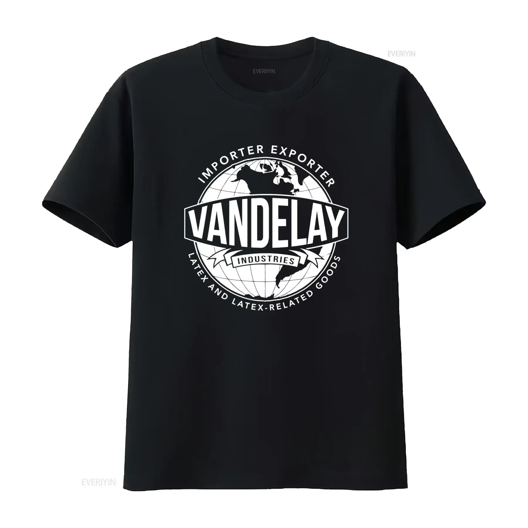 Фото Футболка Vandelay Industries: импортный дизайн в стиле Exporter, винтажная, с эффектом потертости, удобная, дизайнерская одежда, связанная с латексом №1