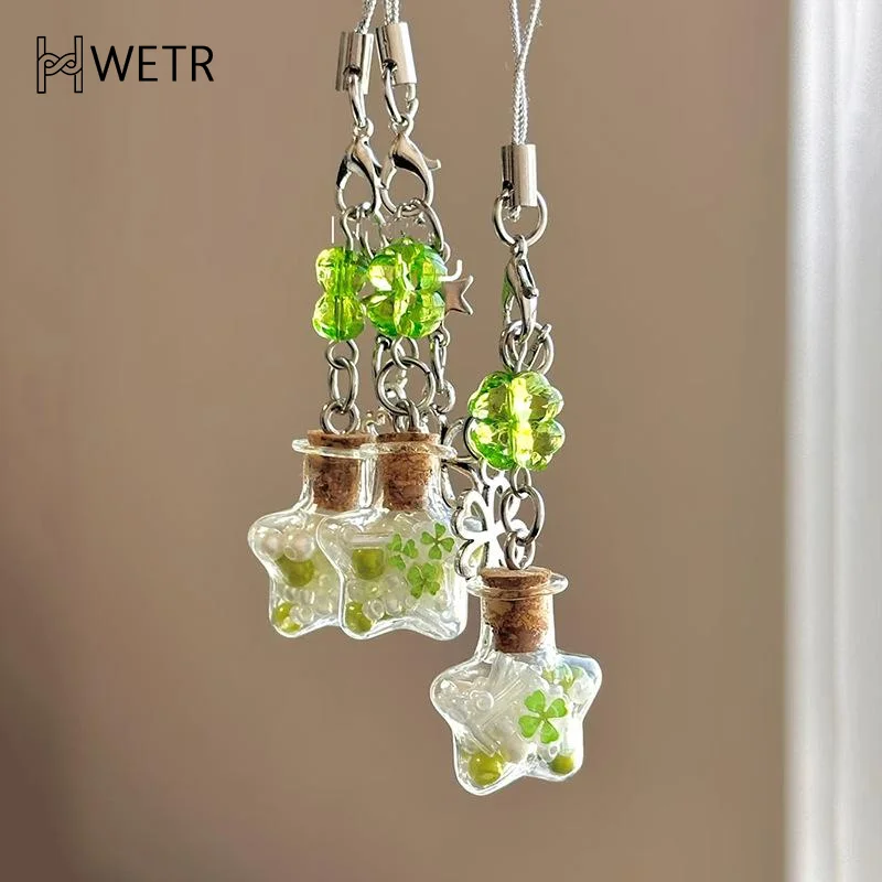 Фото Очаровательная мода Lucky Four Leaf Clovers Бутылка желаний Подвеска для телефона из бисера Модный орнамент Брелок для мобильного телефона Ремешок Ремешок №4