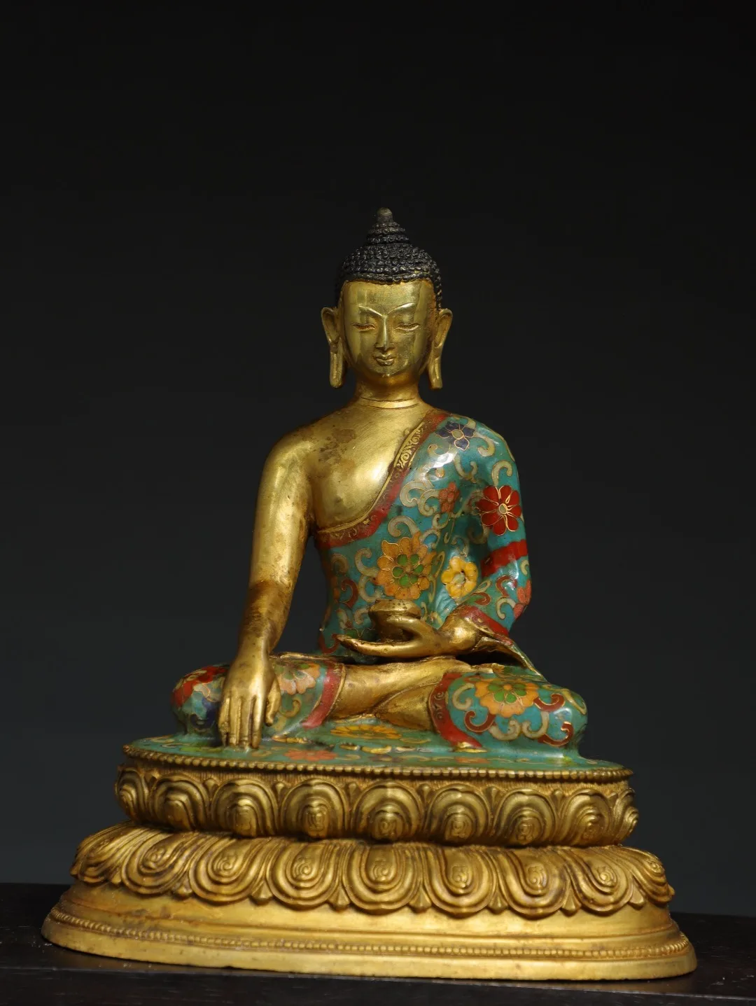 

15"Tibetan Temple Collection Old Bronze Cloisonne Enamel Guanyin Bodhisattva Lotus Terrace Sitting Buddha Worship Hall