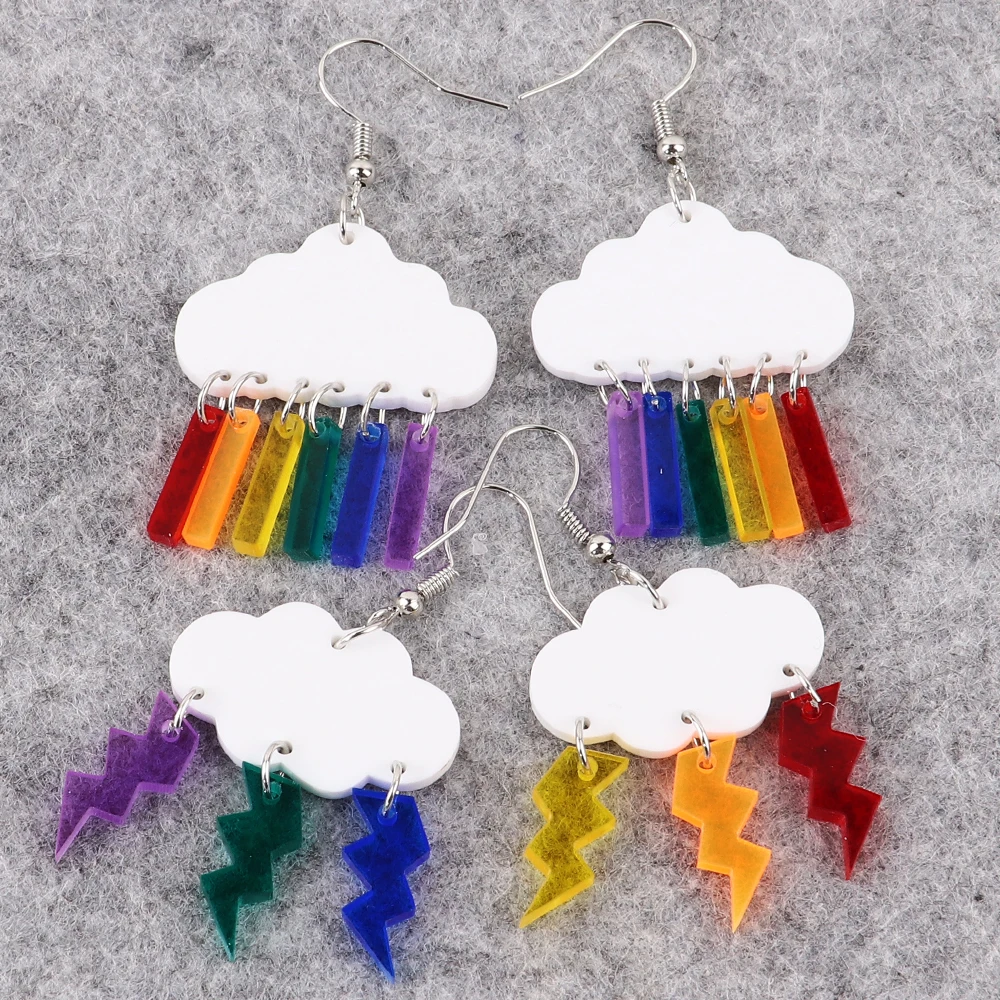 

Cute Cartoon Clouds Rainbow Raindrop Acrylic Earrings for Women Creative Colorful White Cloud Lightning Moon Rain Transparent Dr