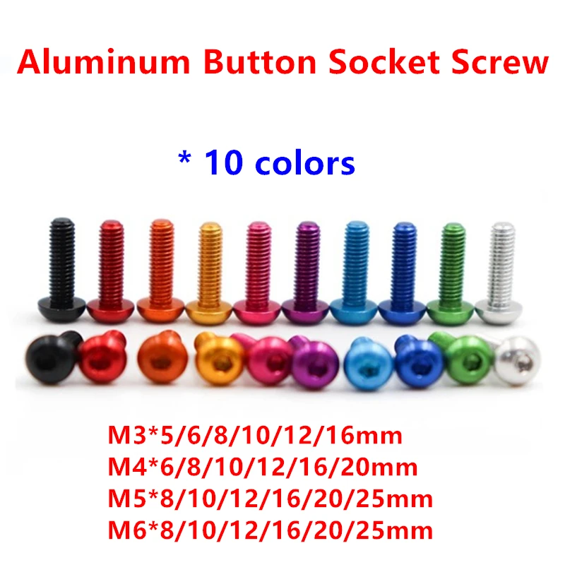 

10pcs ISO7380 aluminum allen round screw M3 M4 M5 M6 Colourful Aluminum Alloy Hexagon Hex Socket Button Head Machine Screw Bolts