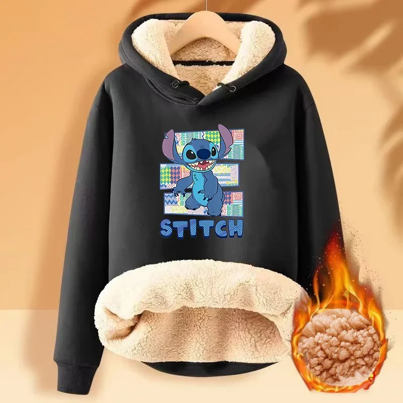 Lilo Stitch Disney Fleece Sweatshirt Women Men Comfy Cartoon Cute Thick Hoodie with Hat Winter Thermal Long Sleeve Clothes Gifts