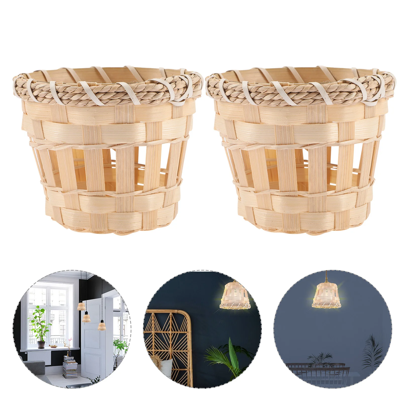 

4pcs Small Lamp Shade Barrel Lamp Shade Weaving Bamboo Ceiling Lamp Shade Cover
