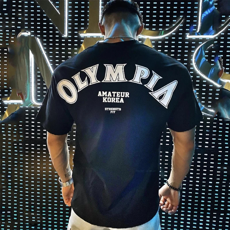 

Fashion trendy men clothing Summer new cotton round neck loose large size Korean style casual T-shirt gym training short sleeve