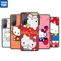 cute anime hello kitty for samsung galaxy s22 s21 s20 ultra plus pro s10 s9 s8 s7 4g 5g soft black phone case funda coque cover